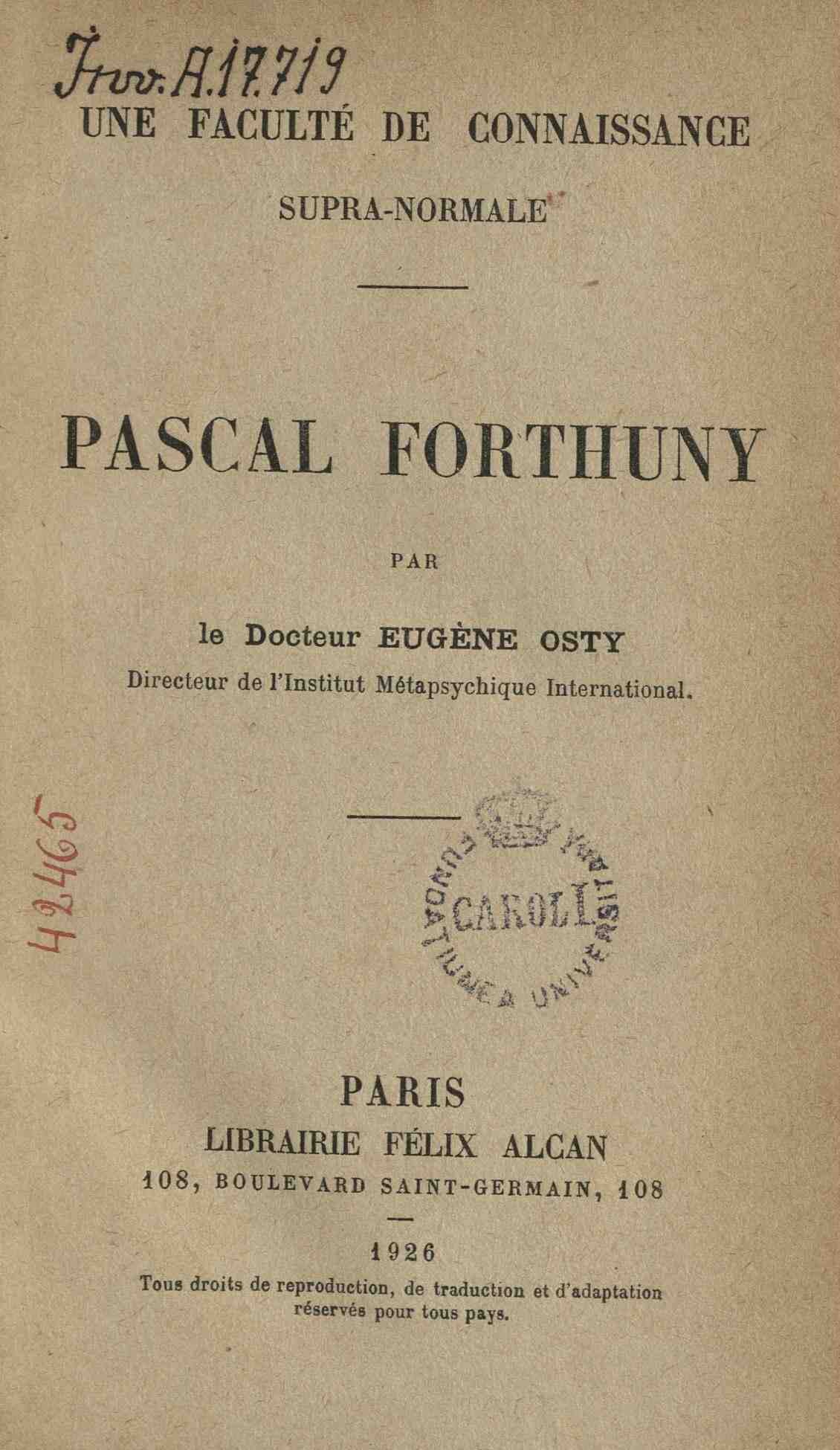 French title page of A Faculty of Supernormal Knowledge