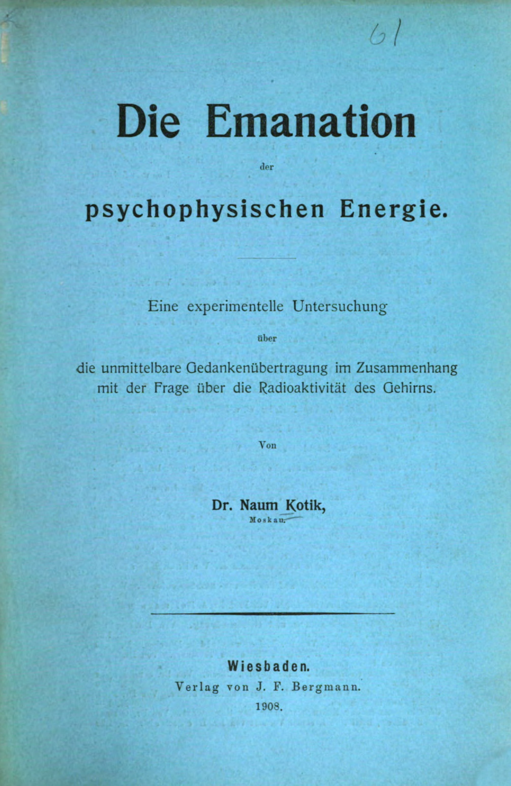 German cover of The Emanation of Psychophysical Energy