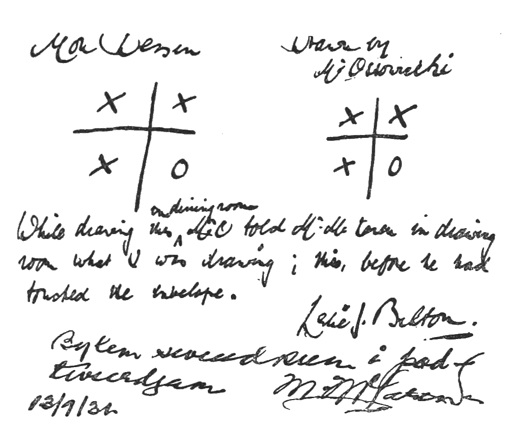 Belton's original design, Ossowiecki's reproduction, and signed witness inscriptions, on PDF page 172