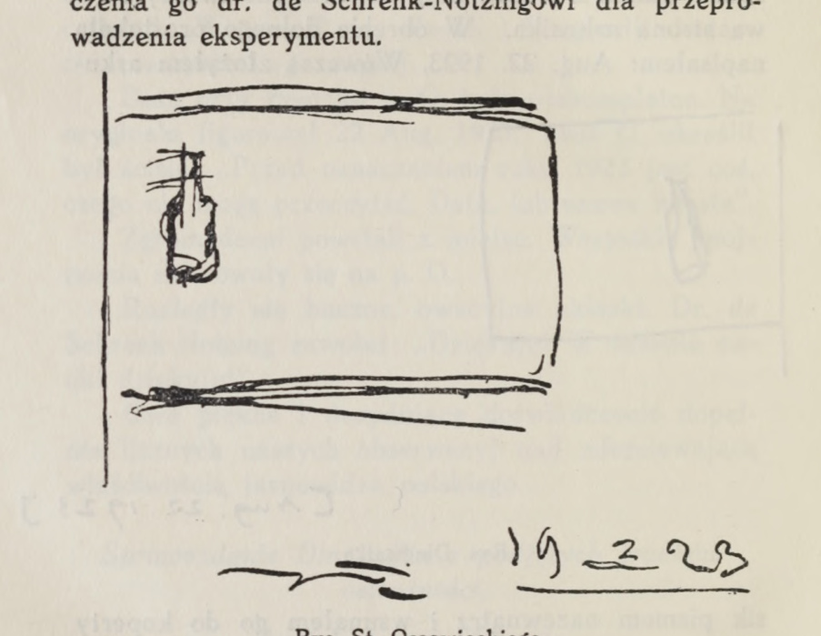 Stefan Ossowiecki’s drawing of a bottle and frame, with his written date; source PDF page 274