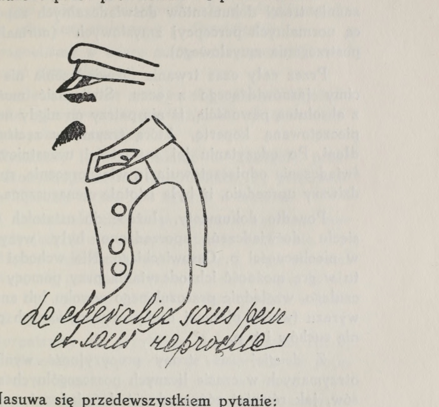 Schematic portrait of Marshal Piłsudski with the handwritten French inscription “The knight without fear and without reproach”; source PDF page 315