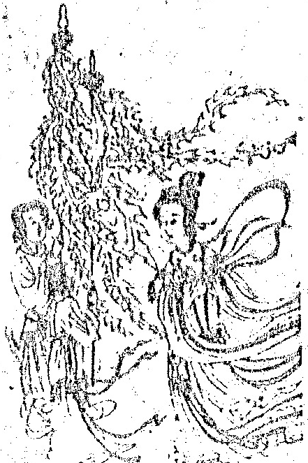 A black-and-white illustration depicting a female figure with radiating lines of light behind her, representing a backlight or mandorla.