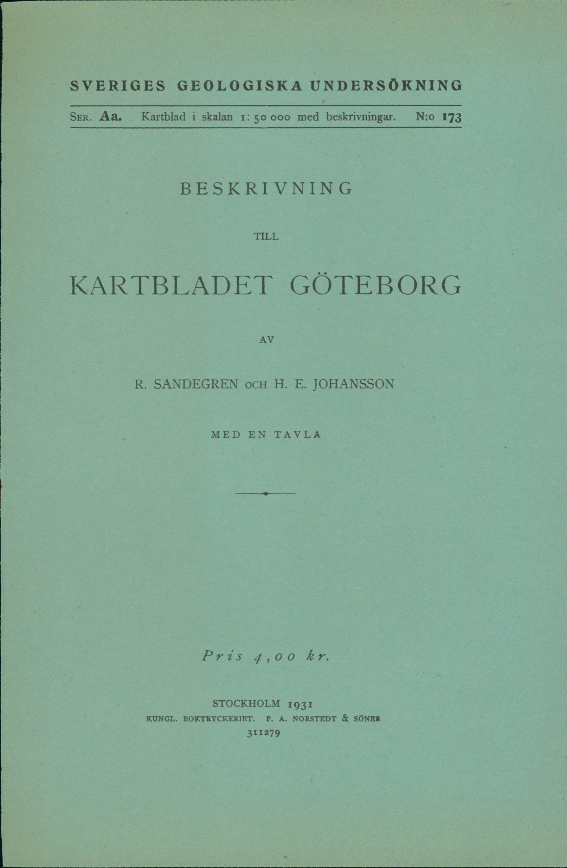 Original SGU cover for the Göteborg map-sheet description