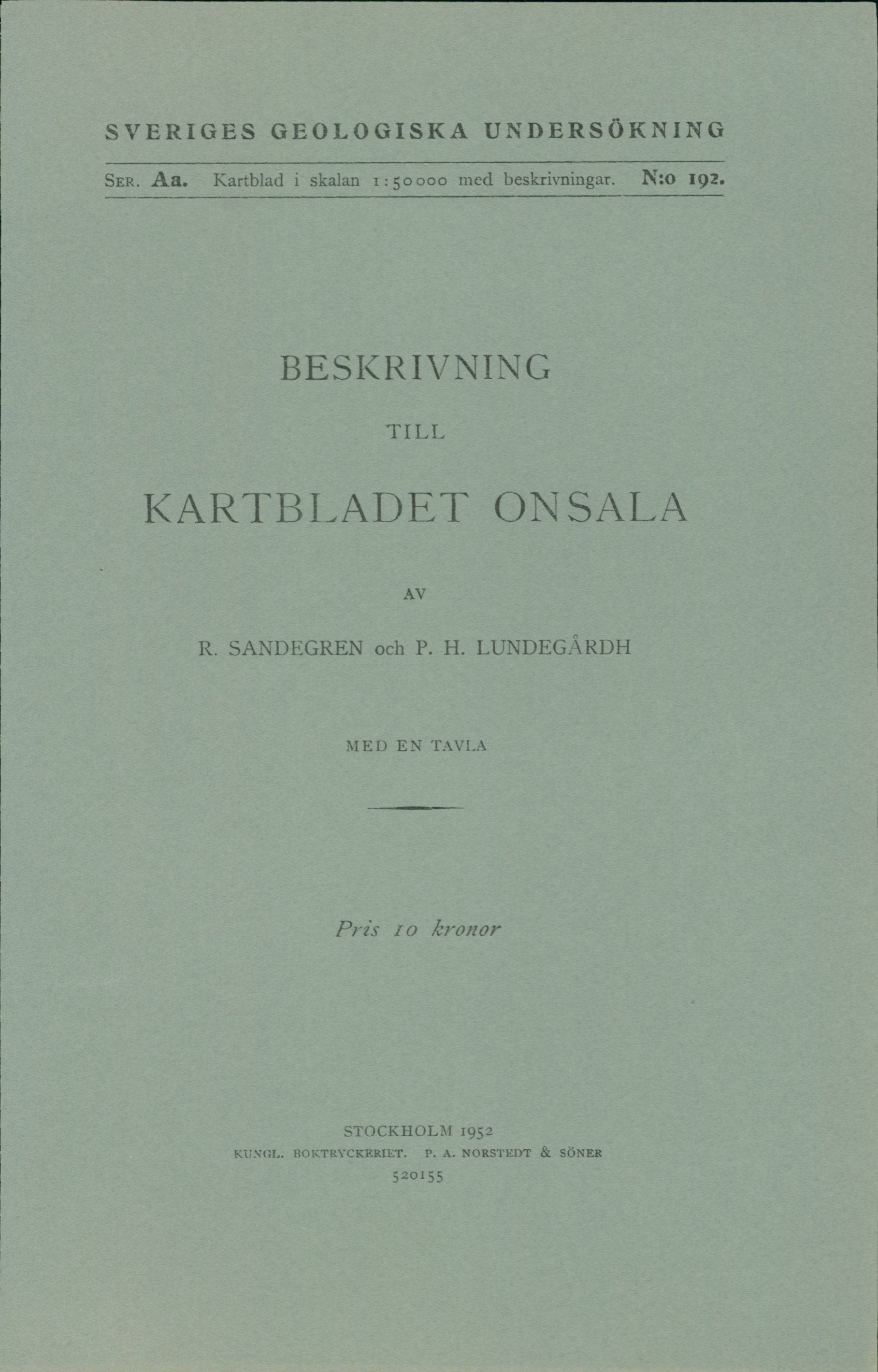 Original SGU cover for the Onsala map-sheet description