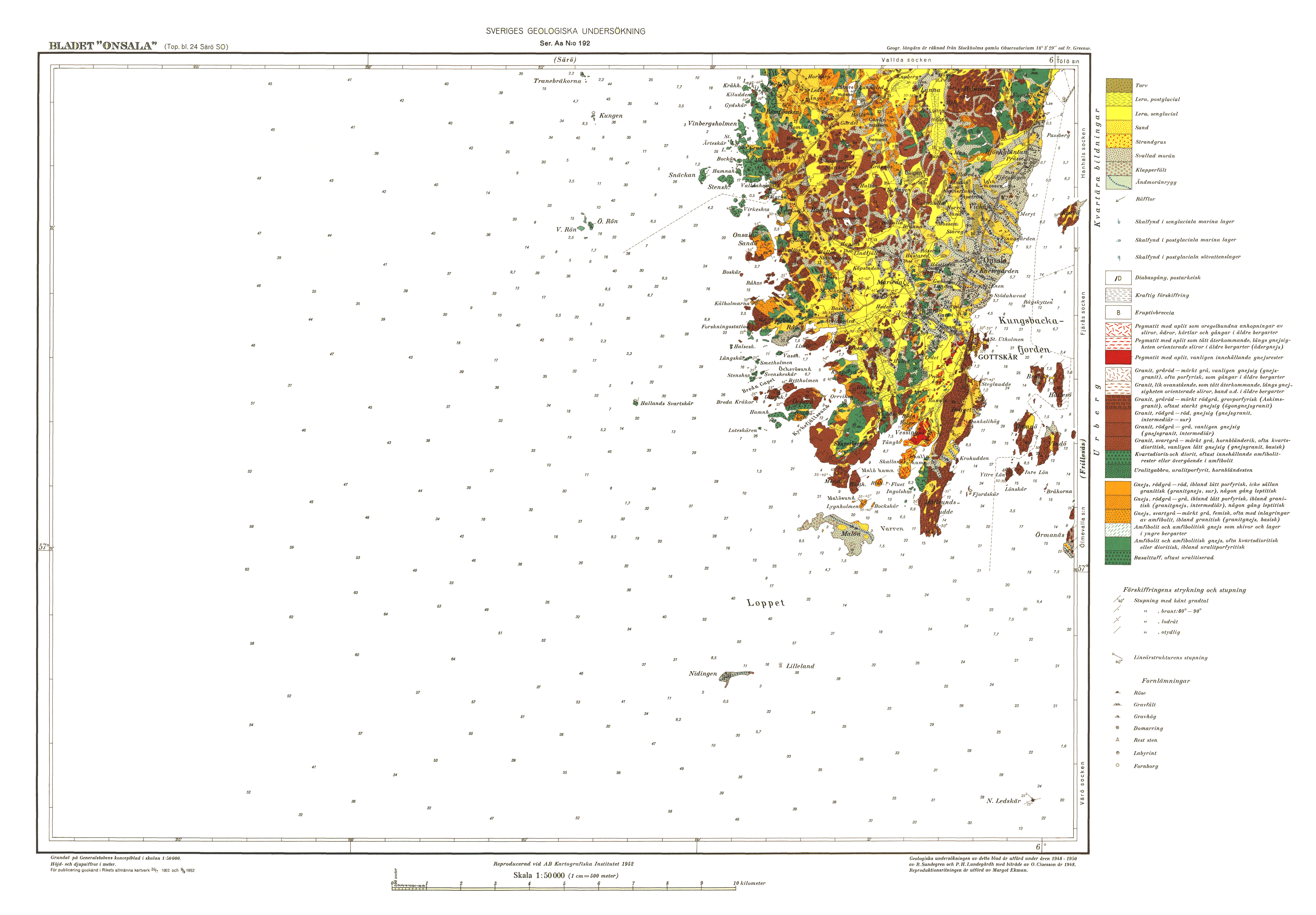 Full SGU geological map sheet Onsala, scale 1:50,000