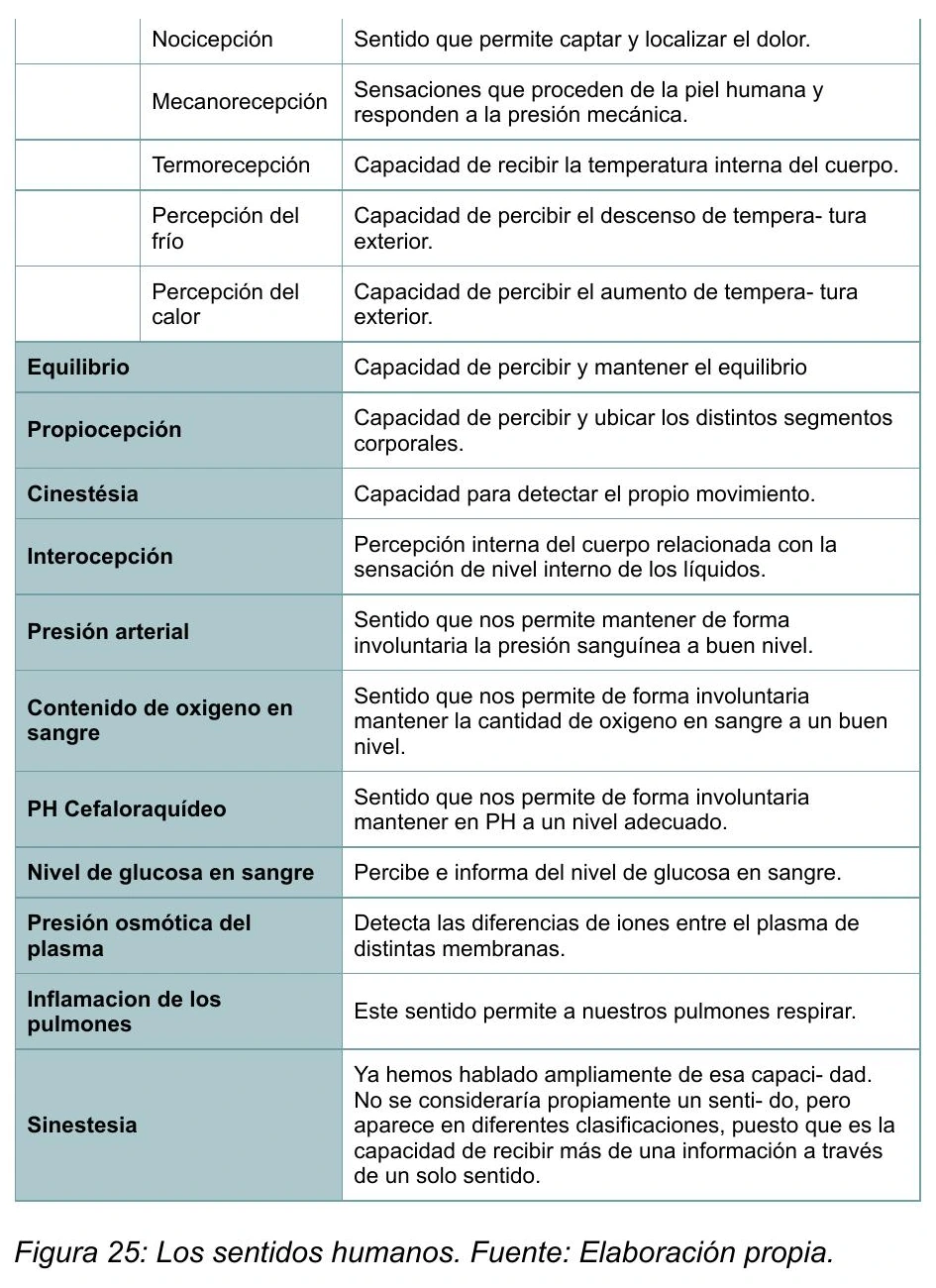 Figure 25, part 2: Human senses table